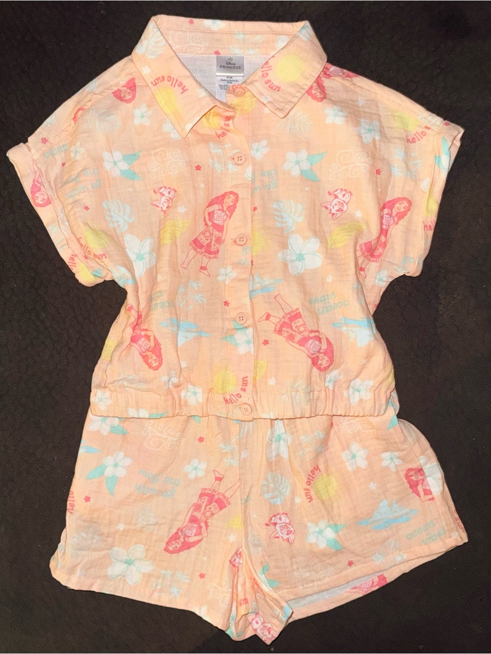 Girls New Disney Princess Pink Orange Floral Short Sleeve 2 Piece Outfit 7-8